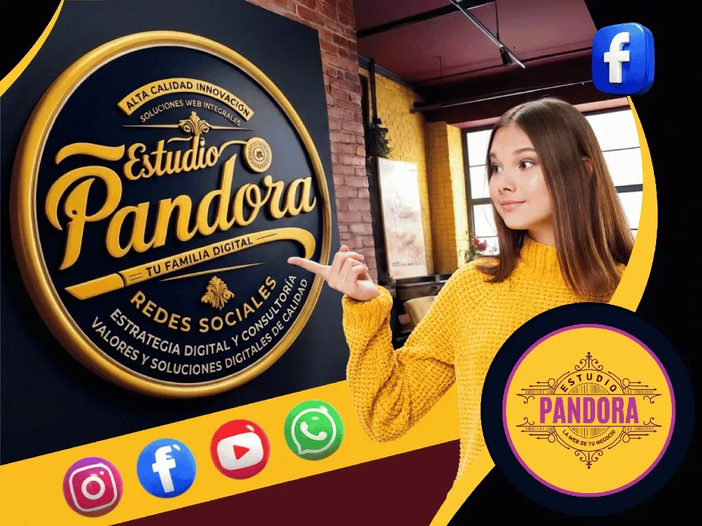 Logo de Estudio Pandora con servicios de estrategia digital, redes sociales y soluciones web integrales para negocios.