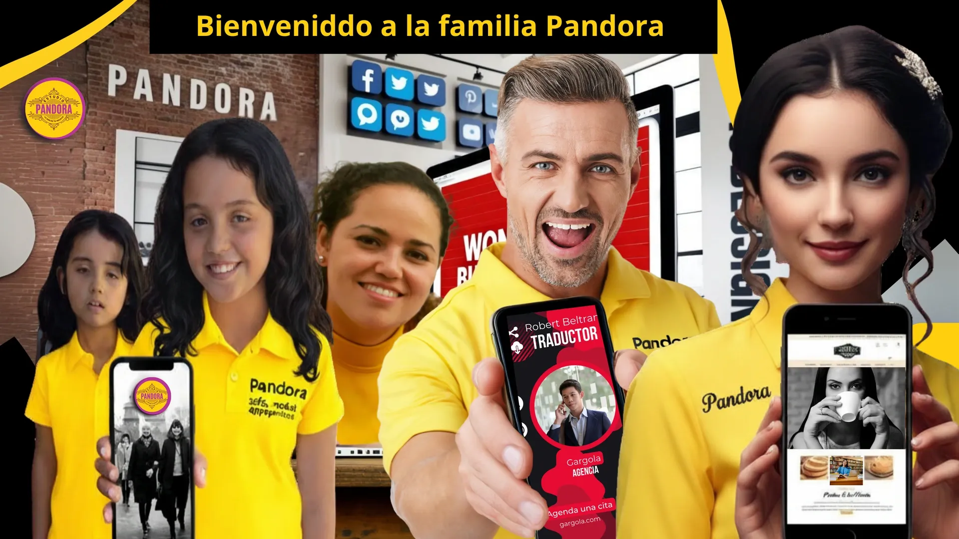 Retrato del equipo familiar de Estudio Pandora en un entorno cálido, representando la unión, la confianza y la filosofía de regresar a lo esencial en el diseño digital.