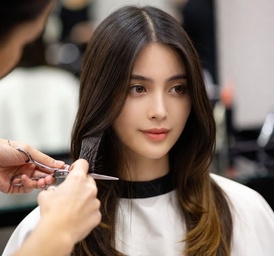 Mujer recibiendo corte de cabello profesional en Keni Beauty Salon