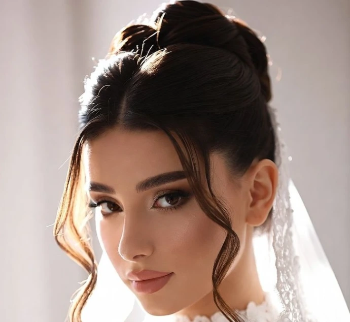 Peinado elegante de novia con velo en Keni Beauty Salon